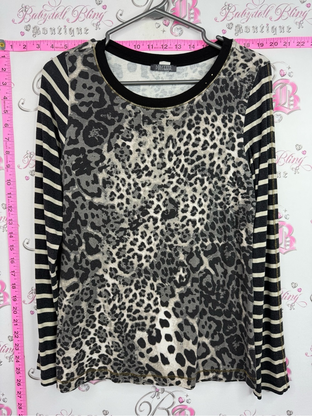 Dolcezza long sleeve shirt Black & Cream Leopard-Print Long Sleeve Tee